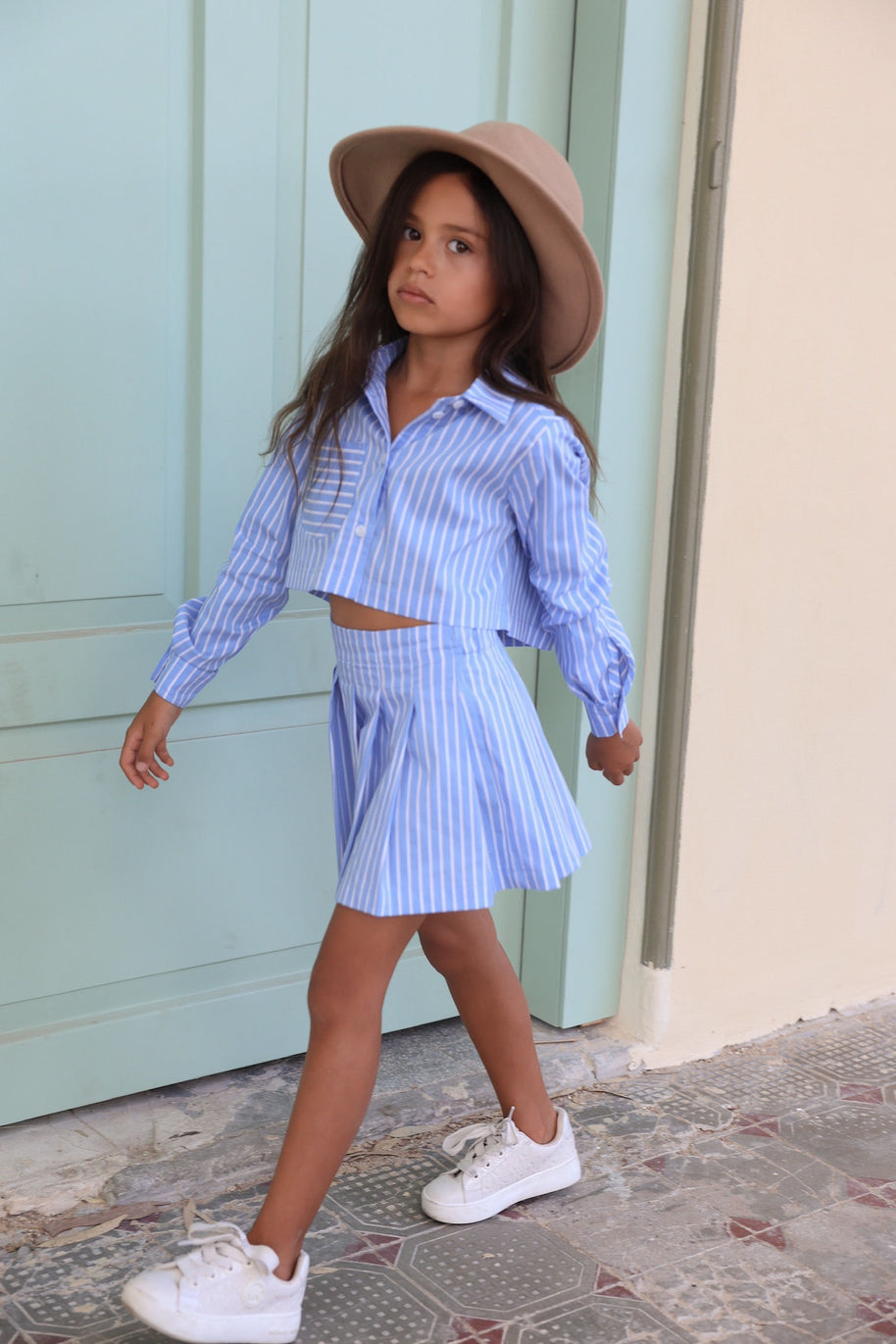 חליפת חצאית פסים כחולים- ילדות