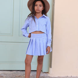 חליפת חצאית פסים כחולים- ילדות