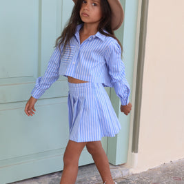 חליפת חצאית פסים כחולים- ילדות