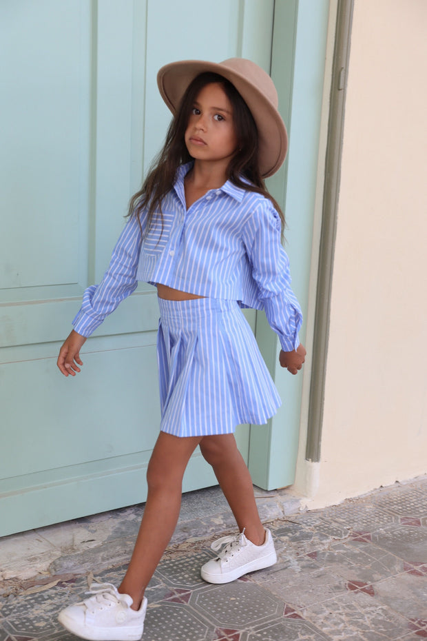 חליפת חצאית פסים כחולים- ילדות