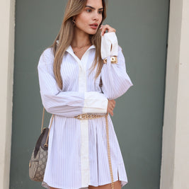 שמלה מכופתרת פסים לבן -נשים