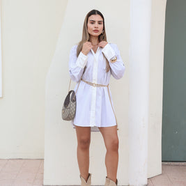 שמלה מכופתרת פסים לבן -נשים